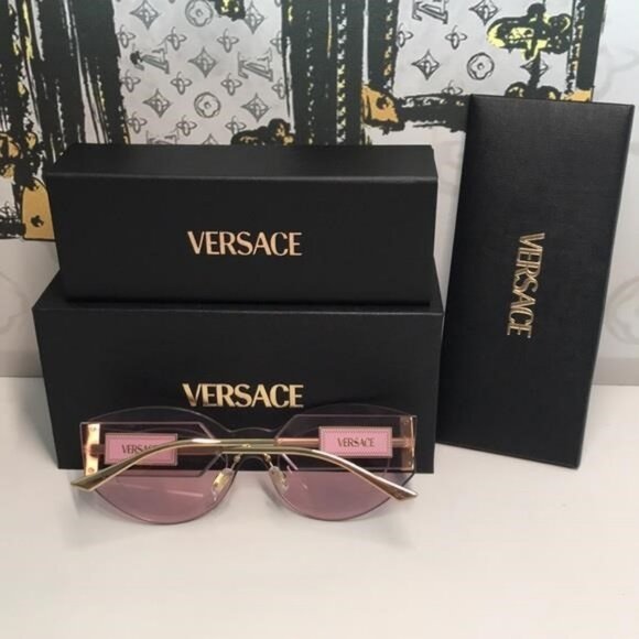 New Versace™ VE2276 Damier Women’s Sunglasses – Rimless Pink Metal - Picture 5 of 13